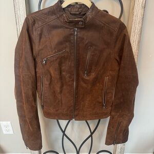 Levi’s Women’s Genuine Leather Moto Jacket Brown Mocha Zip Pockets Small